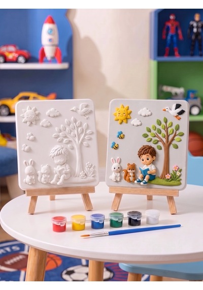 15x15 Çiçekli Ağaç Altında Çocuk Taş Boyama Seti Çocuk Ve Yetişkin Hobi Kiti