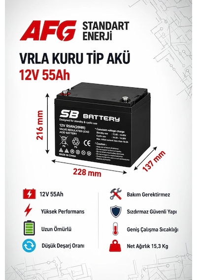 Sb Battery 12v 55ah Bakımsız Kuru Akü