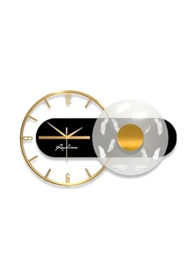 Metaquartz Aksesuar Renessa Exclusive Quartz Mekanizmalı Özel Seri Dekoratif Metal Ahşap Duvar Saati Goldsiyah 40 X 70 0240-keçe-şekilli-48cm