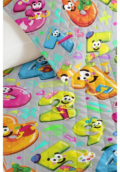 Evimde Bambaşka Renkli Rakam Temalı Çocuk Tek Kişilik Pike Takımı - Gri Turkuaz Bohem 160x220 CM Yazlık Yatak Örtüsü Evimde Bambaşka Renkli Rakam Temalı Çocuk Tek Kişilik Pike Takımı - Gri Turkuaz Bohem 160x220 CM Yazlık Yatak Örtüsü