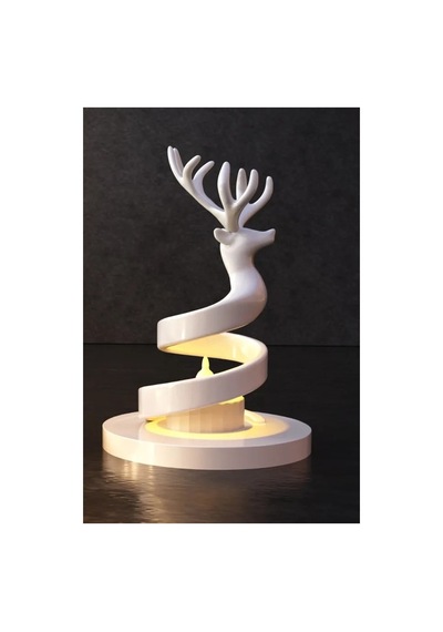 Alvera Spiral Ren Geyiği Mumluk Yılbaşı Dekoratif Ren Geyiği Tealight Mum Tutucu - Beyaz