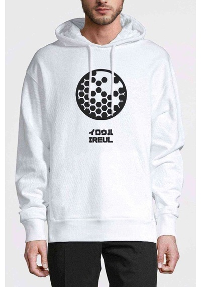 Evangelion Ireul Baskılı Beyaz Erkek Örme Kapşonlu Sweatshirt