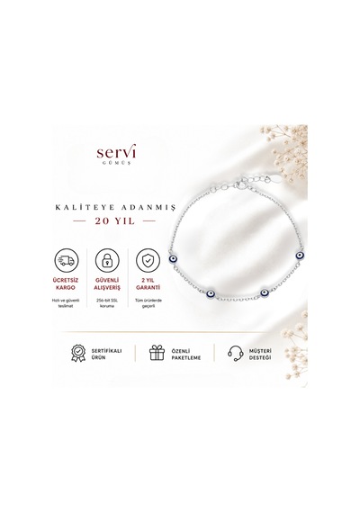 Servi 925 Ayar Blue Charm Bileklik-257 Gümüş