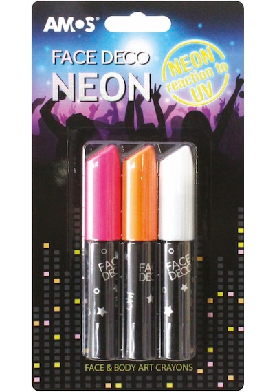 Amos Neon Gece Parlayan Yüz Boyası - 3lü Set