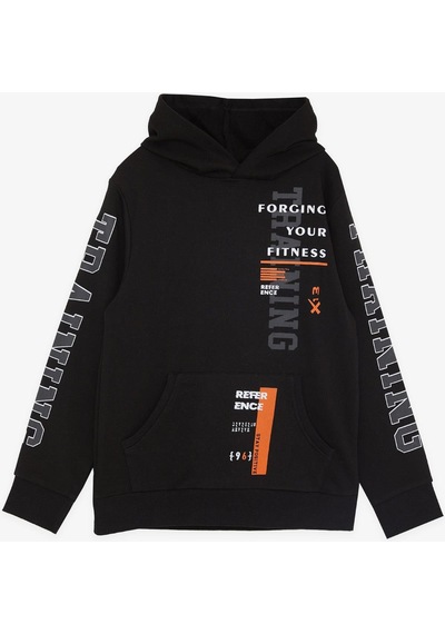 Breeze Girls & Boys Erkek Çocuk Sweatshirt Kapüşonlu Kanguru Cepli 9-14 Yaş, Siyah-siyah