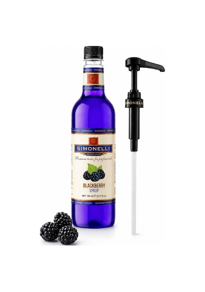 Simonelli Böğürtlen Aromalı Kahve ve Kokteyl Şurubu 700 ML + Şurup Pompası - Soğuk Kahve Mocktail Frozen Milkshake ve Limonata Şurubu