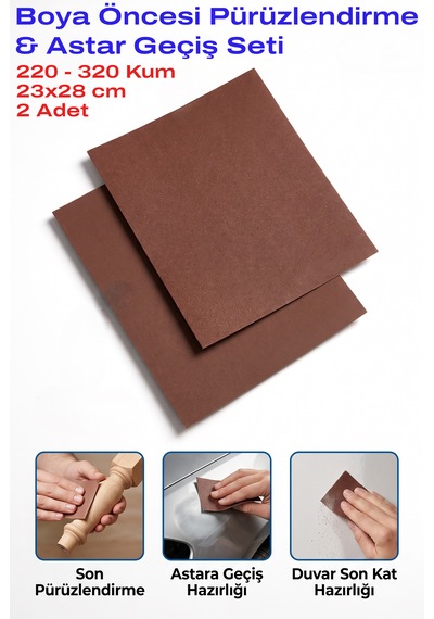 220-320 Kum Tabaka Zımpara 23x28 Cm 2 Adet Boya Öncesi Astar Geçiş Seti