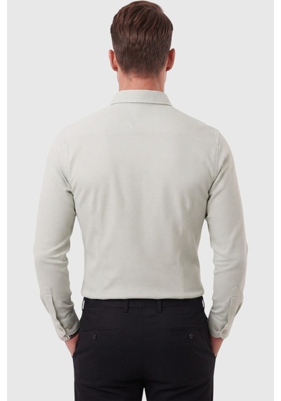 Rizzup Erkek %97 Pamuk Slim Fit Dar Kesim Petek Dokulu Likralı Örme Yeşil Gömlek 2600707