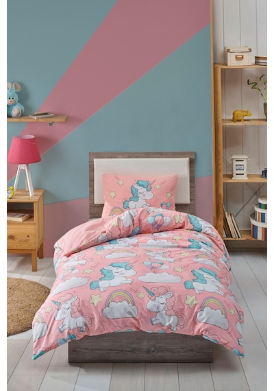 Enlora Home Junior Nevresim Seti Tek Kişilik Unicornio Pembe