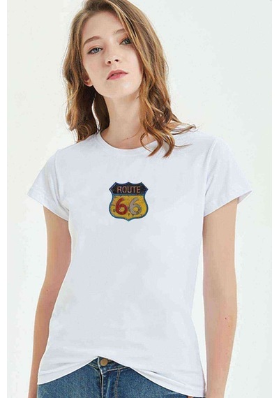 Route 66 Baskılı Beyaz Kadın Tshirt