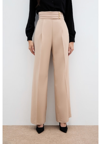 Sateen Bel Detaylı Pantolon - Bej
