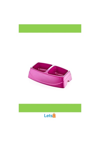 İkili Büyük Plastik Mama Kabı Mor Mavi Yeşil Pembe 30,5x19,5x7,5 Cm
