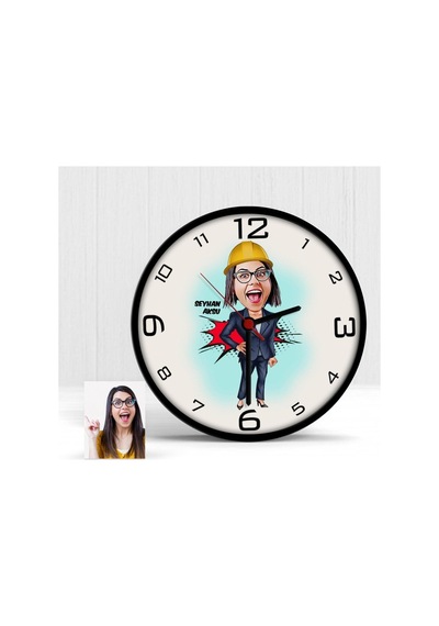 Kişiye Özel Mühendis Karikatür Ahşap Duvar Saati - 2 Çok Renkli