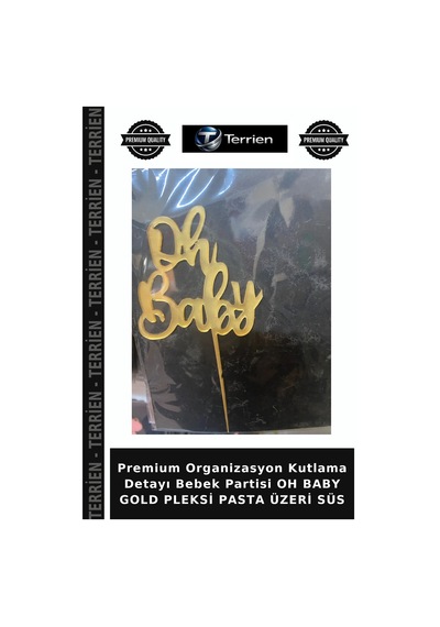 Premium Organizasyon Kutlama Detayı Bebek Partisi Oh Baby Gold Pleksi Pasta Üzeri Süs Altın
