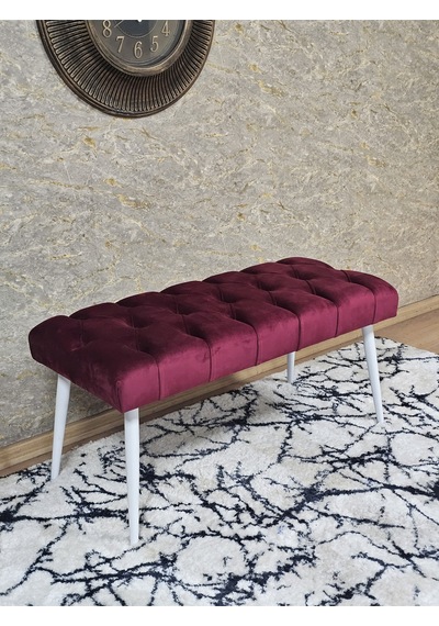 Zafir Beyaz Boyalı Sivriltme Ayaklı 90 Cm Puf Bench - Puf - Bench - Kasalı Oturak - Oturak - Yatak Ucu Puf Bordo