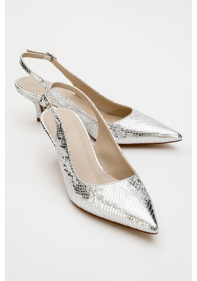 Luvishoes Value Gümüş Desenli Kadın Topuklu Ayakkabı Gümüş