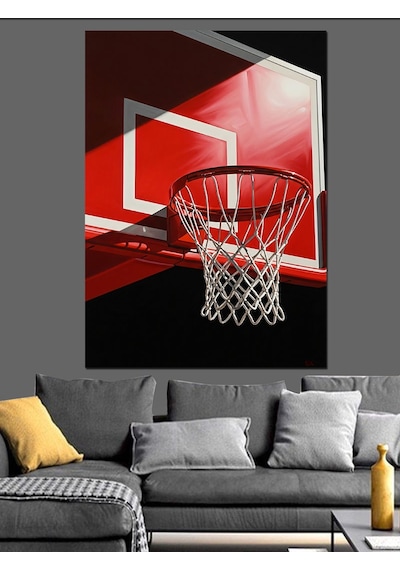 Basketbol Potası Ve Topu Dekoratif Kanvas - Mdf Ahşap Tablo