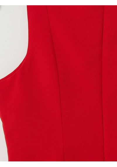 Lcw Comfort Kırmızı Bisiklet Yaka Süs Düğmeli Peplum Bluz