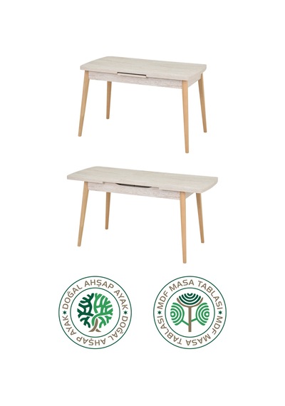 Vilinze Avanos Ahşap Açılır Kapanır Mdf Traverten Mutfak Masası - 70x120+30 Cm