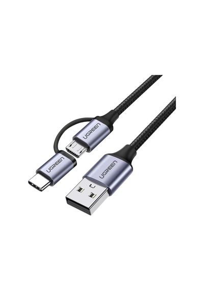 2'si 1 Arada Örgülü Type-c Micro Usb Şarj Ve Data Kablosu 1 Metre