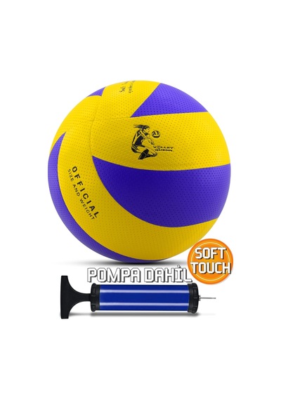 Telvesse Yapıştırma Voleybol Topu Pompalı Set Soft Touch İç-dış Mekan Uygun 8 Panel Mavi 280 Gram Çok Renkli