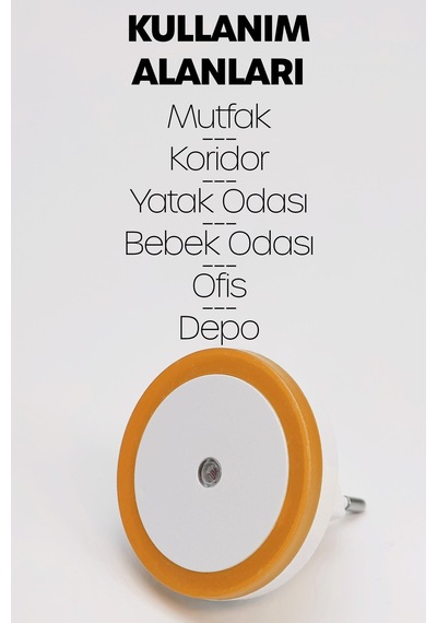 Yuvarlak Otomatik Gece Lambası Işığa Duyarlı Karanlık Ldr Sensörlü Koridor Turuncu Gc01 Turuncu