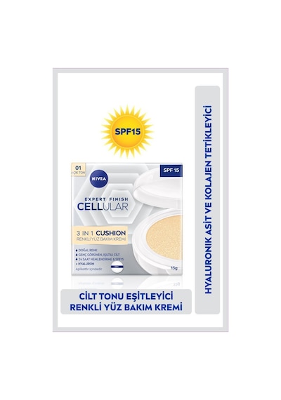 Cellular Expert Finish Cushion Renkli Yüz Bakım Kremi 15ml, Spf15, Açık Ton, Nemlendirici, Hyaluron