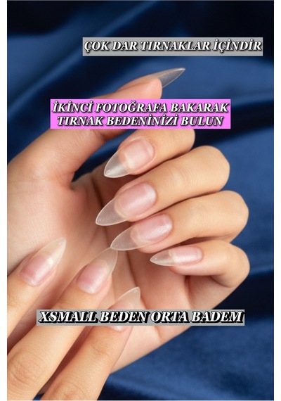 100 Adet Jel Tips Badem Xsmall Beden Orta Uzunlukta Protez Takma Tırnak Seti Xs