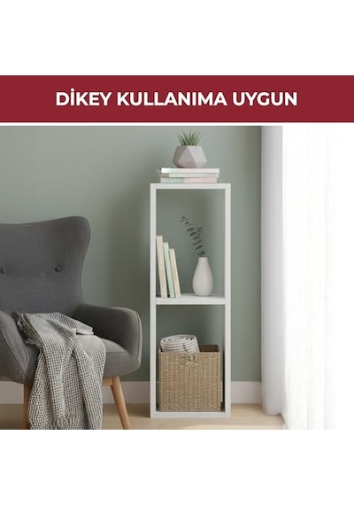 Pıkas Modern Minimalist 2 Raflı Dekoratif Kitaplık Ve Yan Sehpa Beyaz, Dikey Tasarım Abanoz - Beyaz Pıkas Modern Minimalist 2 Raflı Dekoratif Kitaplık Ve Yan Sehpa Beyaz, Dikey Tasarım Abanoz - Beyaz