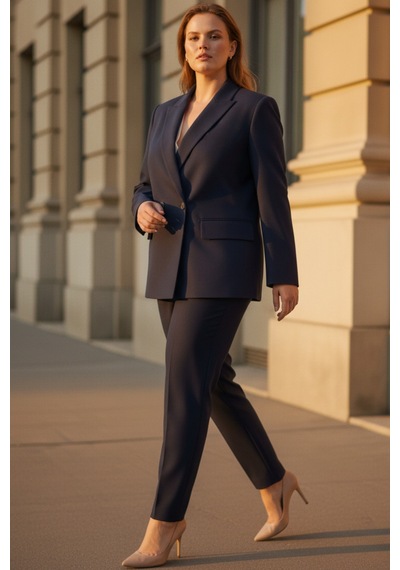 Hanezza Çift Düğmeli Blazer Ceket Plus Size Lacivert - 789093682 Lacivert