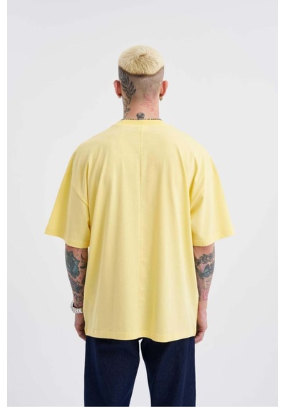 Sarı Basic Pamuklu Oversize Tshirt Sarı