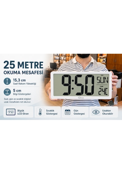 Loyka Lcd200jumbo Büyük Ekranlı Dijital Duvar Saati Beyaz