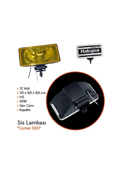 Carub 12v Sis Lambası Comet 550 Dikdörtgen 20x9,5x8,5 Cm Kapaklı Sarı Cam Br3009554