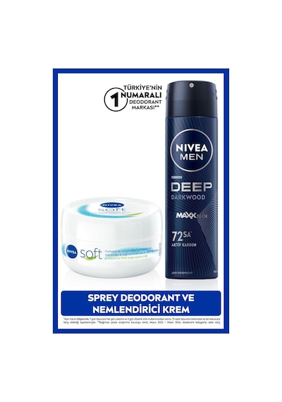 Nivea Men Erkek Sprey Deodorant Deep DiMension 150 ML + Soft Nemlendirici Vücut Kremi 100 ML