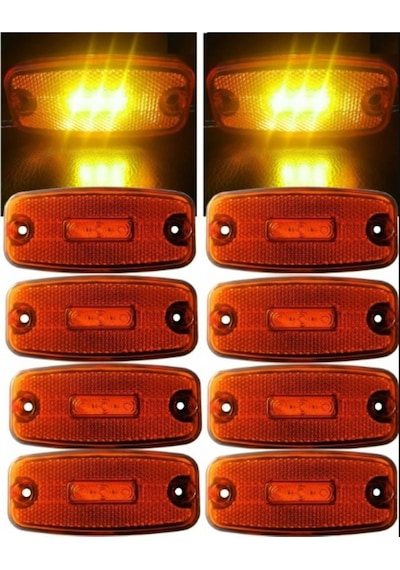 Ahmet Otomotiv 8 Adet Özünlü 3 Ledli Yan Sarı Lamba 12v-24v Tır Kamyon Dorse Kamyonet Otobüs