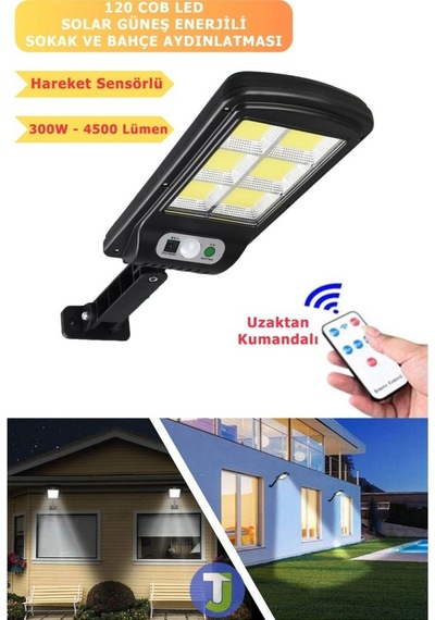Uzaktan Kumandalı 6 Gözlü 120 Led'li Solar 3 Modlu Hareket Sensörlü Su Geçirmez Bahçe-kapı Önü Sokak Lambası Projektör