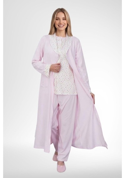 Mecit Pijama Mecit 6387 Pembe Büyük Beden Kadın Sabahlık Gecelik Pijama Takımı