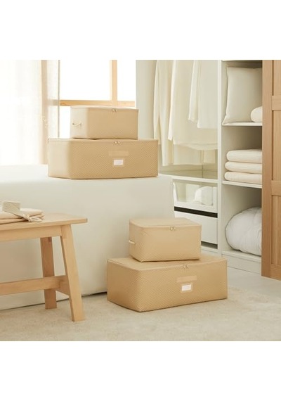 Ocean Home Textile 4'lü Bej Balıksırtı Hurç Set 2 Adet 30 X 22 X 18/2 Adet 52 X 28 X 21 Cm