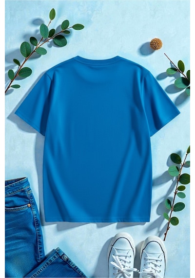 Uyguntarz Unisex Paris Baskılı Tasarım Tshirt Mavi