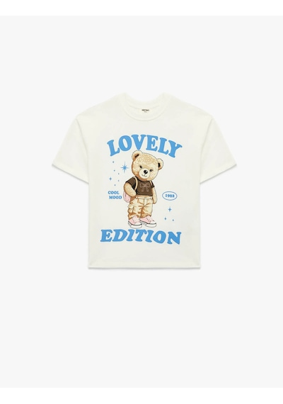 Koton Ayıcık Baskılı Ekru Kız Çocuk T-shirt 6skg10410ak Ekru
