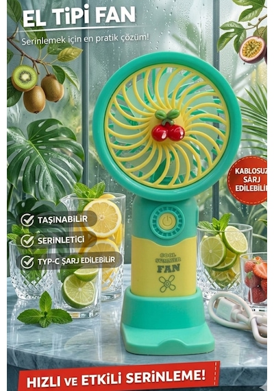 Fit Turkuaz Mini Taşınabilir Sessiz El Fanı 3 Hız Ayarlı Mini El Pervanesi Soğutucu-vantilatör