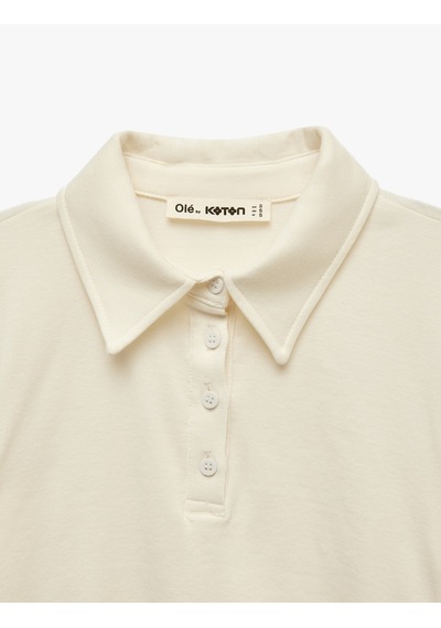 Koton Modal Kumaş Düğmeli Kısa Kollu Drapeli Polo Yaka Tişört Ekru 7wal10186ık