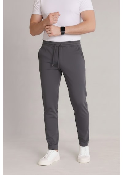 Bürke Erkek Antrasit Beli Lastikli Bağcıklı Duble Paça Jogger Pantolon