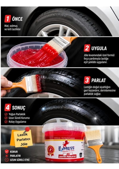 Premium Lastik Parlatıcı Jöle 500 Ml Parlak Görünüm Uzun Süre Etkili Yeniler Reçel Parlatıcı Fırçalı
