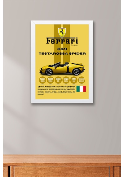 Ferrari 849 Testarossa Spider Premium Araba Tablosu - Teknik Özellikli Otomobil Duvar Dekoru Beyaz