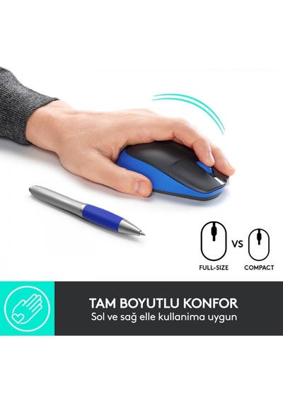 LOGITECH M191 KABLOSUZ 1000 DPI MAVİ MOUSE 9  0-005909