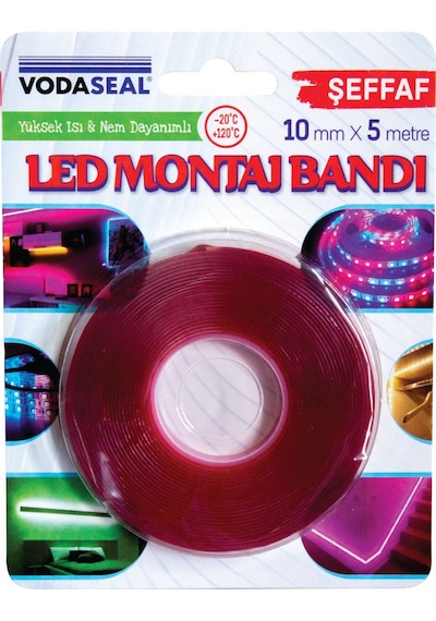Vodaseal Vhb Isı & Nem Dayanımlı Led Montaj Bandı Şeffaf 10mmx5m