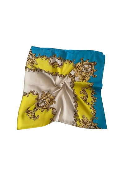Tikitonki Çiçek Desenli Çok Renkli Kare Kesim Eşarp - 90x90cm Çok Renkli Çok Renkli