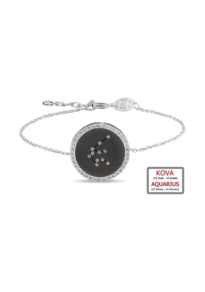 Kuyumcudukkanı Zirkontaşlı"kova Burcu"bileklik-50283-aqua-blk Siyah - Beyaz