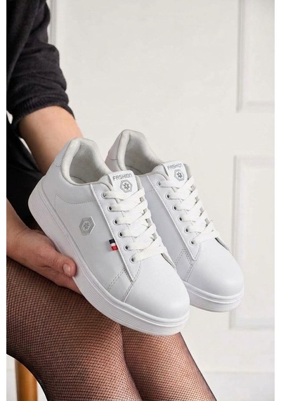 Nstil Unisex Spor Ayakkabı Rahat Yumuşak Taban Kaymaz Günlük Bağcıklı Sneaker 034 Beyaz